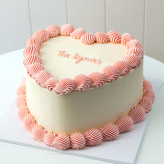 simple vintage birthday cake, 8" size, in pink and white