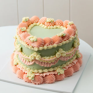 beautiful vintage cake 6" size in sage, pink, and white. mia design