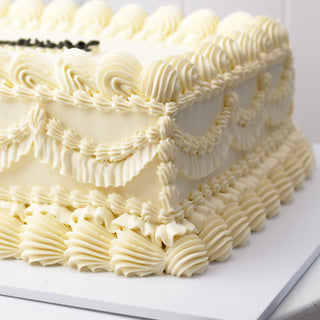 vintage sheet cake design, all white, weddings